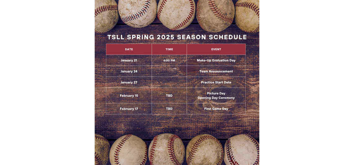 TSLL spring  2025 Season Schedule